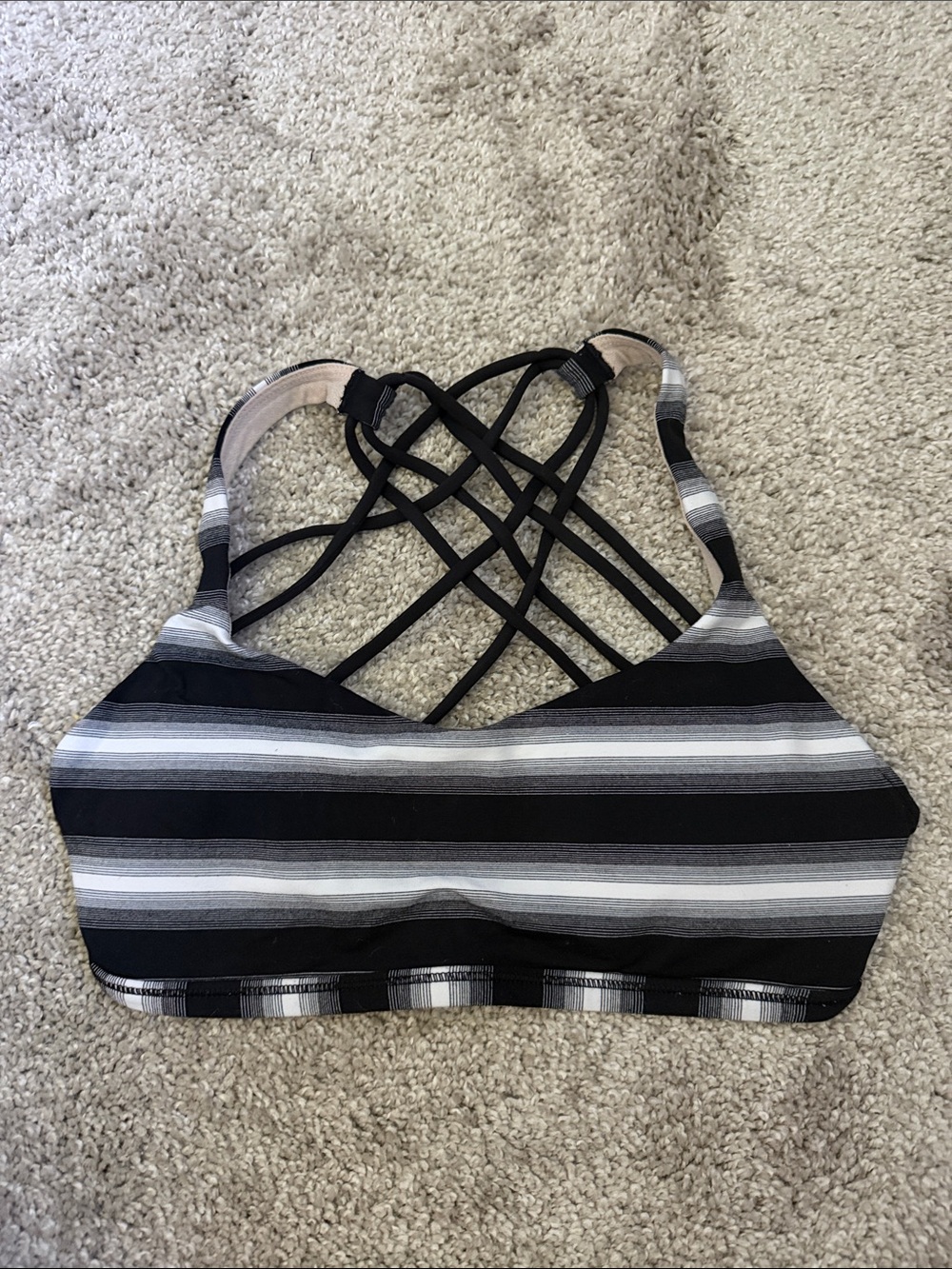 Lululemon Striped Black & Gray Strappy Sports Bra